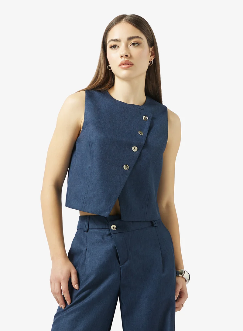 Ginger  Button Up Detail Top & Wide Leg Pant Coord Denim Set for Women | Best Price UAE